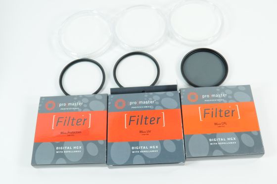 Set of 3 Promaster 86mm CPL/UV/Protection Digital HGX Repellamax Filters