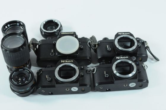 Lot of Nikon Film SLR Cameras & Lenses for Parts Repair