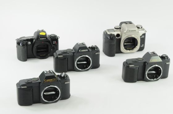 Lot of Canon Auto Focus Film SLR Cameras. Untested for Parts Repair.