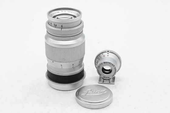 Leica 9cm 90mm f4 Elmar M39 LTM Lens Black/Nickel w/Finder