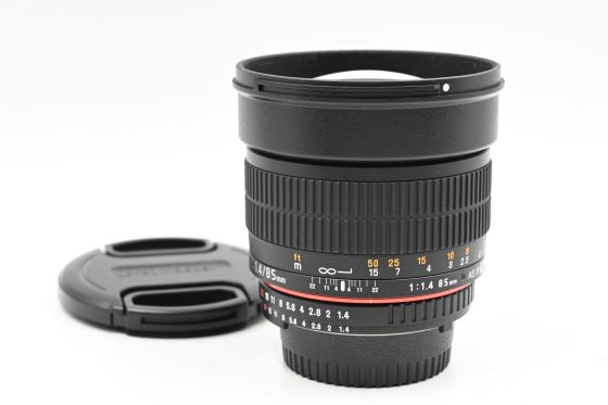 Rokinon 85mm f1.4 AS IF UMC Lens for Nikon F (Manual Focus, AE chip)