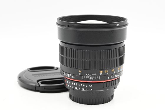Rokinon 85mm f1.4 AS IF UMC Lens for Nikon F (Manual Focus, AE chip)